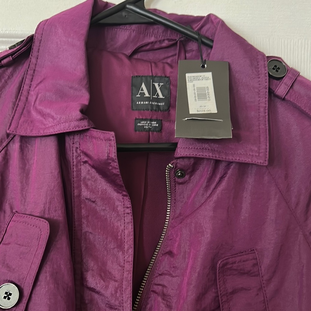 Armani Exchange Purple Trench Coat with Classic Collar